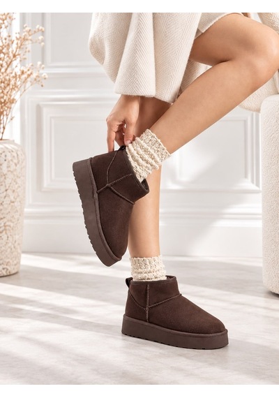 Dabab Shoes Kardelen Kadın Acı Kahve Lüks Süet İçi Kürklü Sıcak Astarlı 5 Cm Kalın Tabanlı Kısa Bot Kar Botu Acı Kahverengi