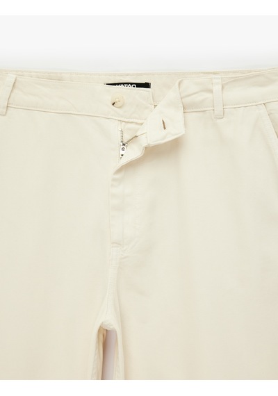 Koton Normal Bel Cepli Rahat Kalıp Gabardin Barrel Fit Pantolon Ekru 7wam40045nw