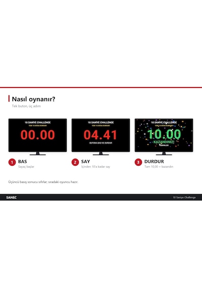 Sanec Dijital Kronometre & Zamanlayıcı 19" Hdmı Ekranlı 10 Saniye Challenge Ve Durdurma Oyunu Sistemi
