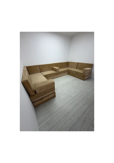 Premium Kadife Kumaş, Konforlu Yer Kanepesi ,modüler Şark Köşesi Takımı - Bej - 40 Cm - U Set