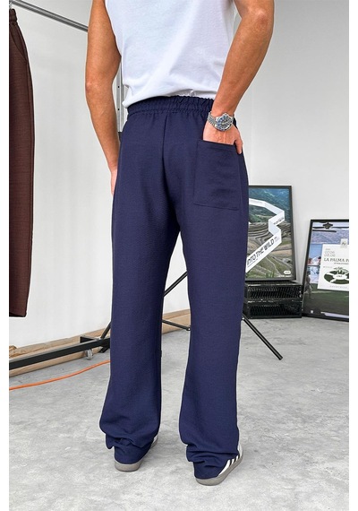Lacivert Beli İpli Çımalı Relaxed Pantolon Lacivert
