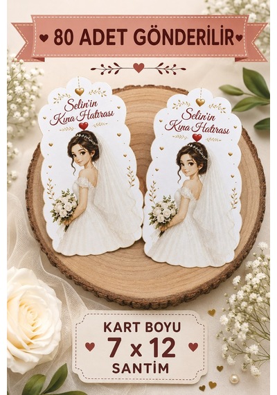 80 Adet Gelin Hatıra Kartı - Tebrik Kartı - Nişan Hediye Kartı - Nikah Düğün Kına Söz