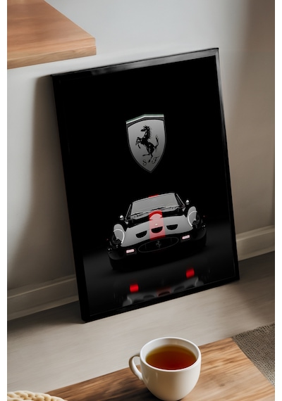Ferrari 250 Gt Siyah Ahşap Çerçeveli Poster, Dekoratif Araba Duvar Tablosu