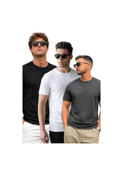 Madmext Siyah/beyaz/füme Bisiklet Yaka Regular Fit 3'lü Set Erkek Tişört E7508