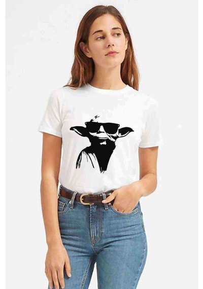 Yoda Baskılı Beyaz Kadın Tshirt