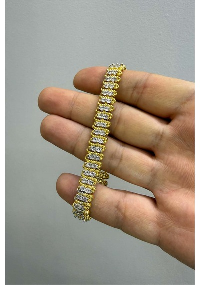 Hasır Taşlı Gold Bileklik Altın