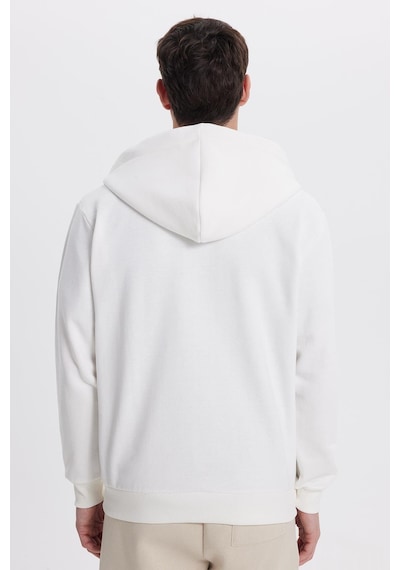 Tudors Unisex Relax Fit Rahat Kesim Pamuklu İçi Polarlı Çift Cepli Tam Fermuarlı Beyaz Kapüşonlu Sweatshirt-41646 Beyaz