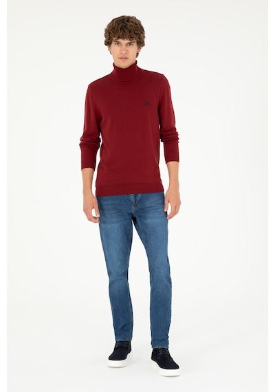U.S. Polo Assn. Erkek Slim Fit Boğazlı Yaka Borda Basic Kazak 50293523-VR014