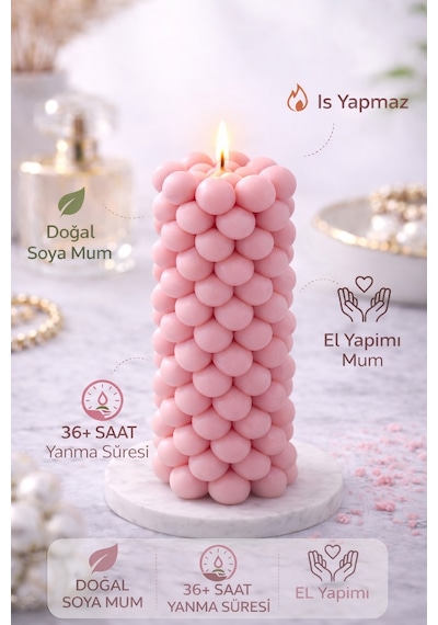 Soya Mum,dekoratif Lüks & El Yapımı Doğal Mum,uzun Yanma Süreli Şık Ev Hediyesi,ev Süsü Pembe 360 G Pembe