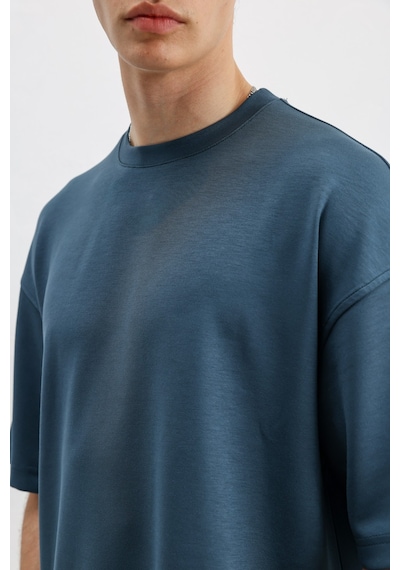 Modal Karışımlı Oversize Tişört İndigo