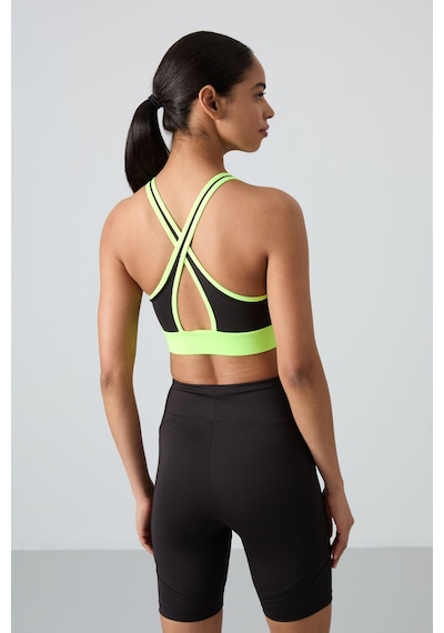 Tommy Life Neon Sarı Çapraz Sırt Detaylı Slim Fit U Yaka Pedli Kadın Spor Büstiyer - 97121 Neon Sarı