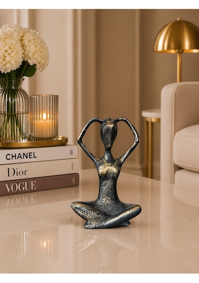 Dekoratif Yoga Figürü 3 Lü Set Gold Meditasyon Biblo, Modern Lüks Ev Dekoru Siyah - Altın