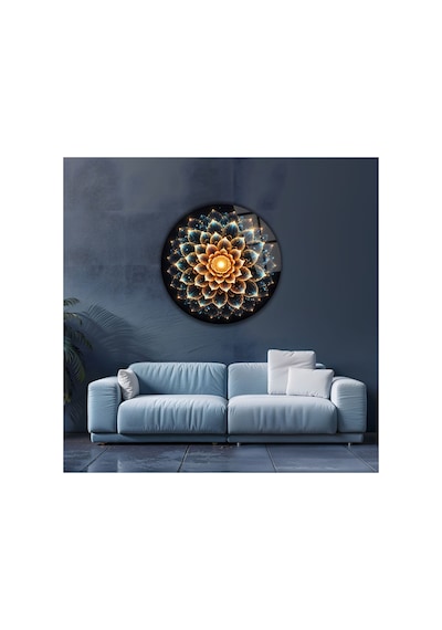 Modern Işıltılı Mandala Desenli Çiçekli Yuvarlak Dekoratif Cam Tablo Lüks Duvar Sanatı Çiçek Temalı Dekoratif Duvar Tablosu, Salon Ve Yatak Odası Dekoru, 100x100 Cm