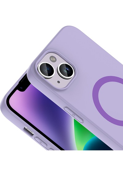 Maks Technology iPhone Uyumlu 14 Kılıf M-safe Şarj Özellikli Mkst Aris Silikon Kapak - Lila
