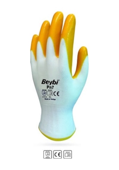 Beybi Nitril Poly Pn7 9 Beden Beyaz Sarı Eldiven 12Li Paket