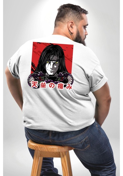 Angemiel Orochimaru Anime Büyük Beden Beyaz Tişört Kadın Erkek Ünisex Sırt Baskılı Beyaz