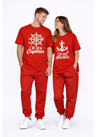 Nevermınd Sevgili Kombini Oversize Çift Tişört Unisex Captain Anchor Baskılı Matching Couple Partner 2'li Set Kırmızı Kırmızı Nevermınd Sevgili Kombini Oversize Çift Tişört Unisex Captain Anchor Baskılı Matching Couple Partner 2'li Set Kırmızı Kırmızı