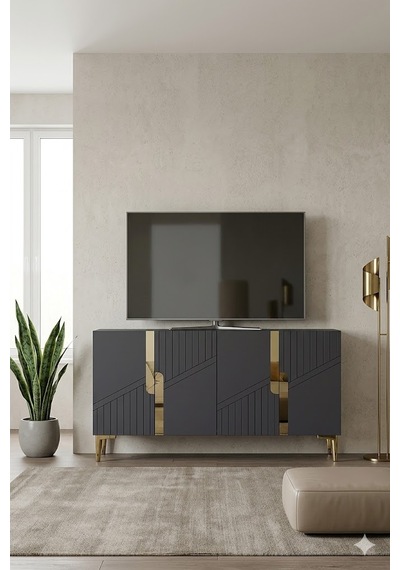 Ka1228ag Evva Konsol Ve Tv Sehpası Antrasit-gold 120cm