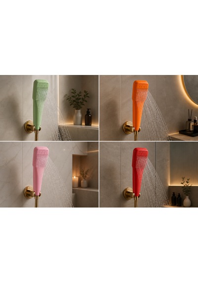 Muraytekno Shower Tıme Renkli Duş Başlığı Güçlü Su Akışı Modern Tasarım El Duşu Pembe