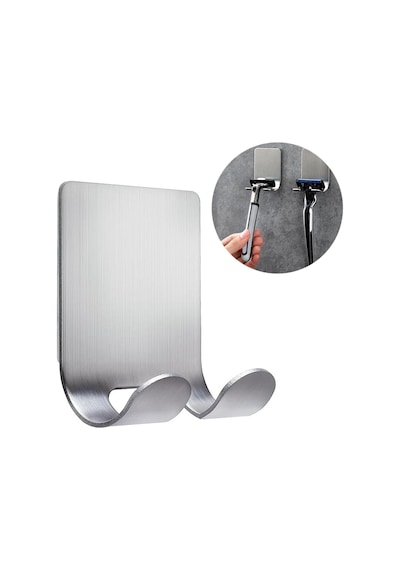 2'li Paslanmaz Çelik Metal Banyo Jilet Ve Traş Bıçağı Tutucu, Kendinden Yapışkanlı, Çift Askılı, Delme Gerektirmez, Su Geçirmez, Nemli Ortama Dayanıklı, Fayans, Mermer, Cam, Ahşap Uyumlu