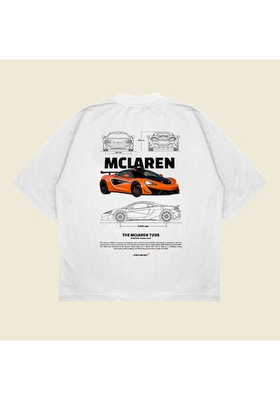 Mclaren 720s Boxy Fit Oversize Unisex Tshirt Baskılı Tişört Beyaz