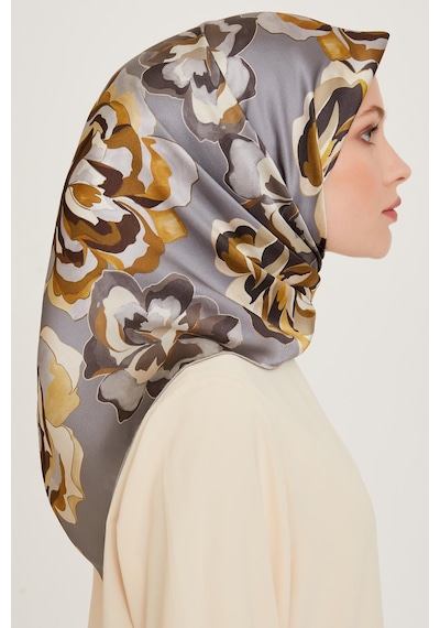 Armine İpek Eşarp 2025 Kış - 9234-32 Twill - Gri Sarı