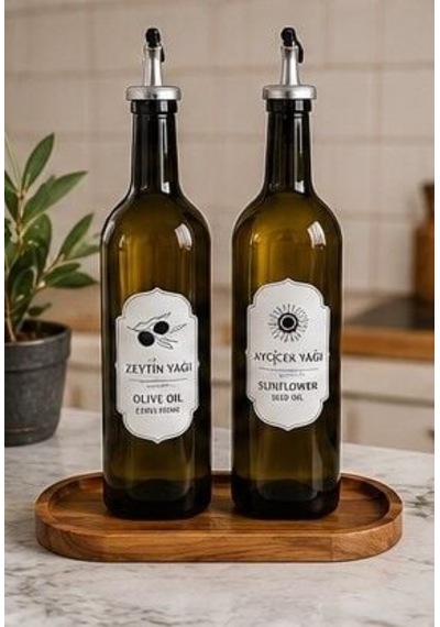 750 Ml Yağlık Seti 2 Yağlık+ 1 Altlık Amber