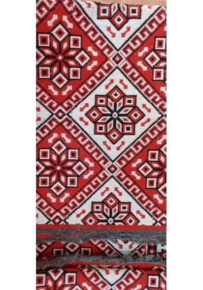 Makine Dokuması Çiçekli Desenli 3 Mekik Kırmızı Kalın Kilim