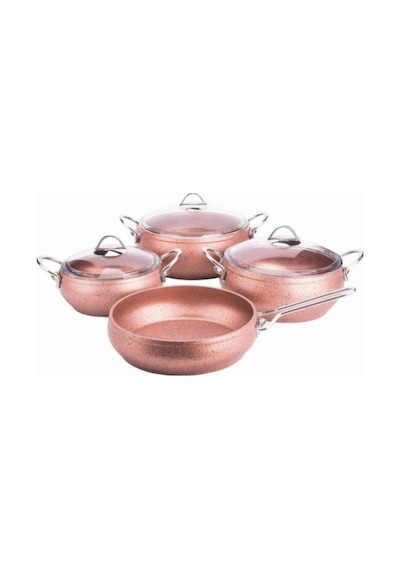 Özkent Rose Gold 7 Parça Granit Güveç Set Metal Sap K-541