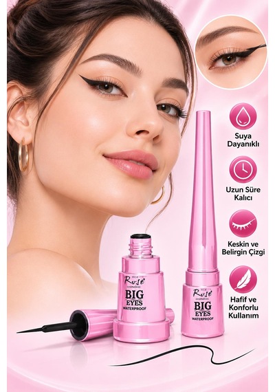 3b Trend Big Eyes Waterproof Siyah Likit Eyeliner Suya Dayanıklı, İnce Uçlu Göz Kalemi 001 Black