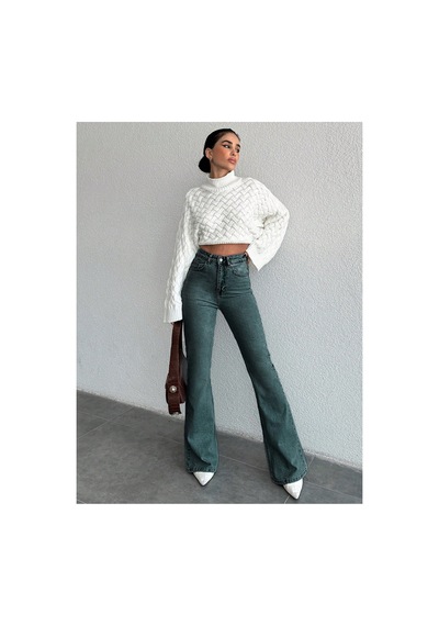 Kene Jeans Yeşil Tintli İspsnyol Paça Kot Pantolon Yeşil Tintli