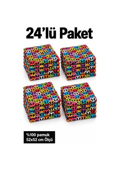 Herşeynota 24 Lü Renkli Desenli Fular Seti %100 Pamuk 52x52 Cm Günlük Kullanım Etkinlik Aksesuarı Çok Renkli