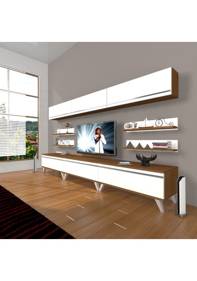Decoraktiv Eko 8y Mdf Retro Tv Ünitesi Tv Sehpası Ceviz - Beyaz