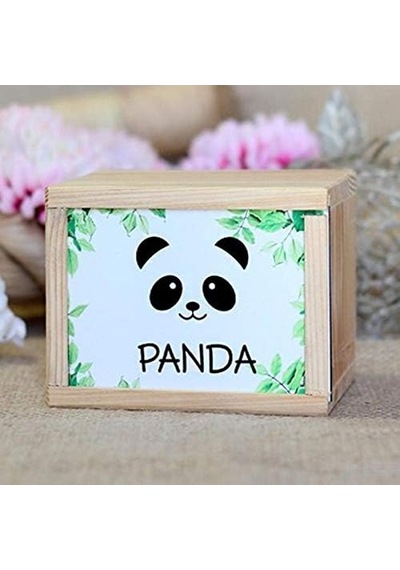 Ahşap Kutusunda Sevimli Panda Kupa Bardak Acı Kahve