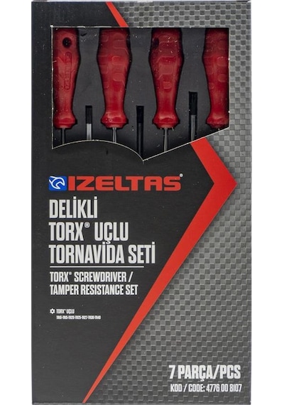 İzeltaş Delikli Torx Uçlu Tornavida Seti (7 Parça)