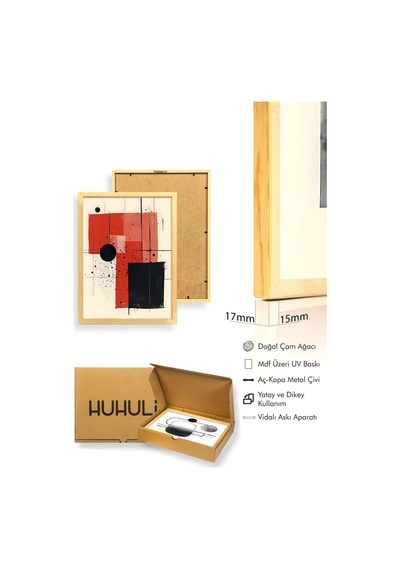 Huhuli Ahşap Çerçeveli 3 Parça Set Tablo Huhu439