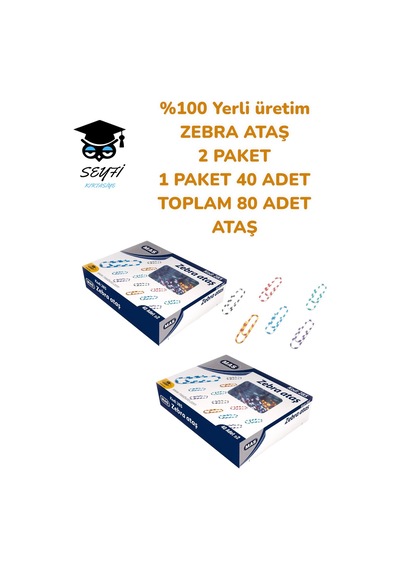 %100 Yerli Üretim Zebra Ataş 2 Paket 1 Paket 40 Adet Toplam 80 Adet Ataş Metal