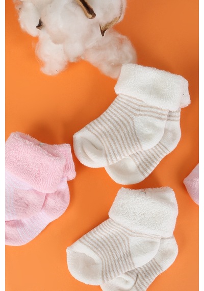 Baby Shez Pamuklu 4'lü Yenidoğan Bebek Kışlık Havlu Çorap Pembe
