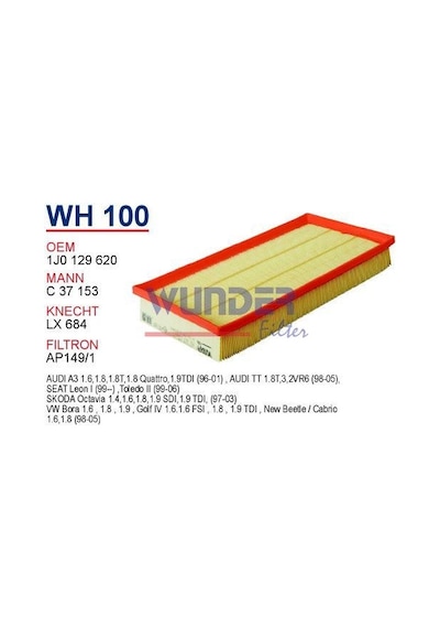 WUNDER WH100 HAVA FİLTRESİ - VOLKSWAGEN GOLF IV - BORA
