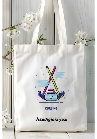 Art Hediye Curling Baskılı Bez Çanta Kişiye Özel Model 1 Çok Renkli