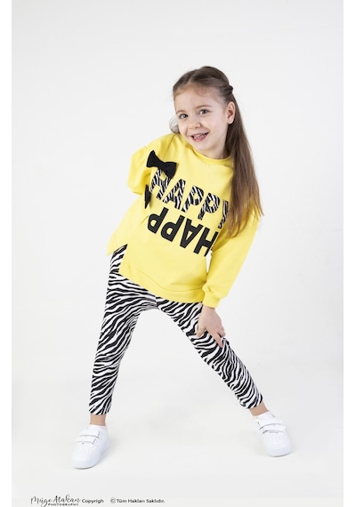 Harika Kids Kız Çocuk Pamuklu Zebra Desen Orta Kalınlıkta Taytlı Alt-üst Takım 001