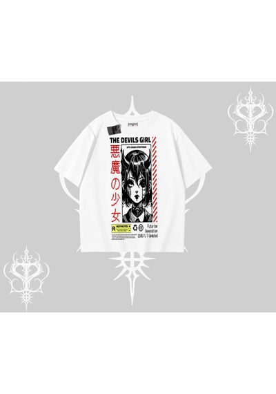 Startmore Startmore Oversize Tshirt Anime Devils Girl Japanese Style Baskılı Beyaz