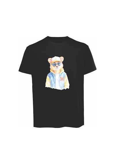 Baranışık Marmaris Marin Temalı Çizgili Ve Çapa Baskılı Unisex Tişört Siyah