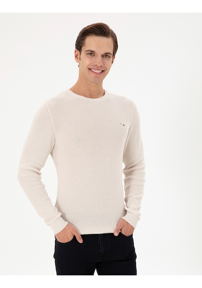 U.S. Polo Assn. Erkek Slim Fit Bisiklet Yaka Krem Basic Kazak 50298282-VR071
