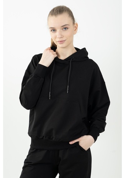 Maraton Sportswear Oversize Kadın Kapşonlu Uzun Kol Basic Siyah-siyah Sweatshirt 22149-siyah-siyah