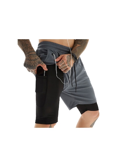 Mooly Unisex Koşu Ve Antrenman Sporcu Şortu 2 In 1 Antrasit