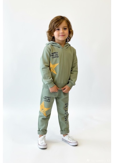 Miababy Cool Star Baskılı 2 Li Takım Haki