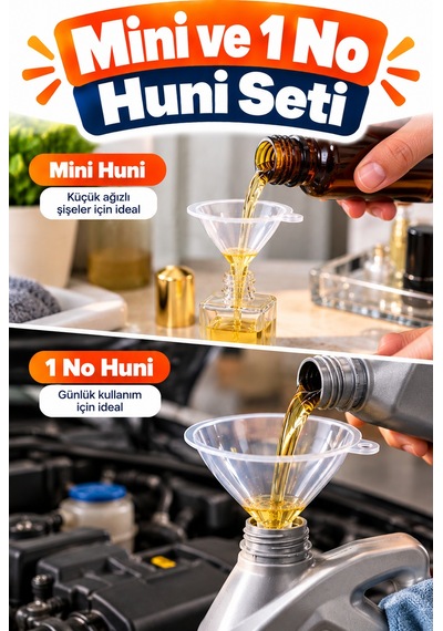 4 Boy Şeffaf Huni Seti Mini Küçük Orta Büyük Boy Sıvı Aktarma Dolum Hunisi Çok Amaçlı