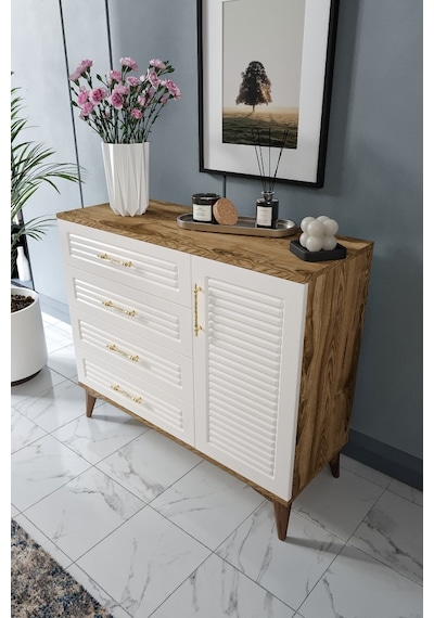 Panjurlu 4 Çekmeceli 1 Kapaklı Şifonyer Modern Tasarım, Mdf Kapak,ekru Ceviz Ceviz - Ekru Panjurlu 4 Çekmeceli 1 Kapaklı Şifonyer Modern Tasarım, Mdf Kapak,ekru Ceviz Ceviz - Ekru