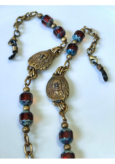 Etnik Figürlü Antik Gold Gözlük Zinciri Kristal Taşlı -thınblack Antik Altın